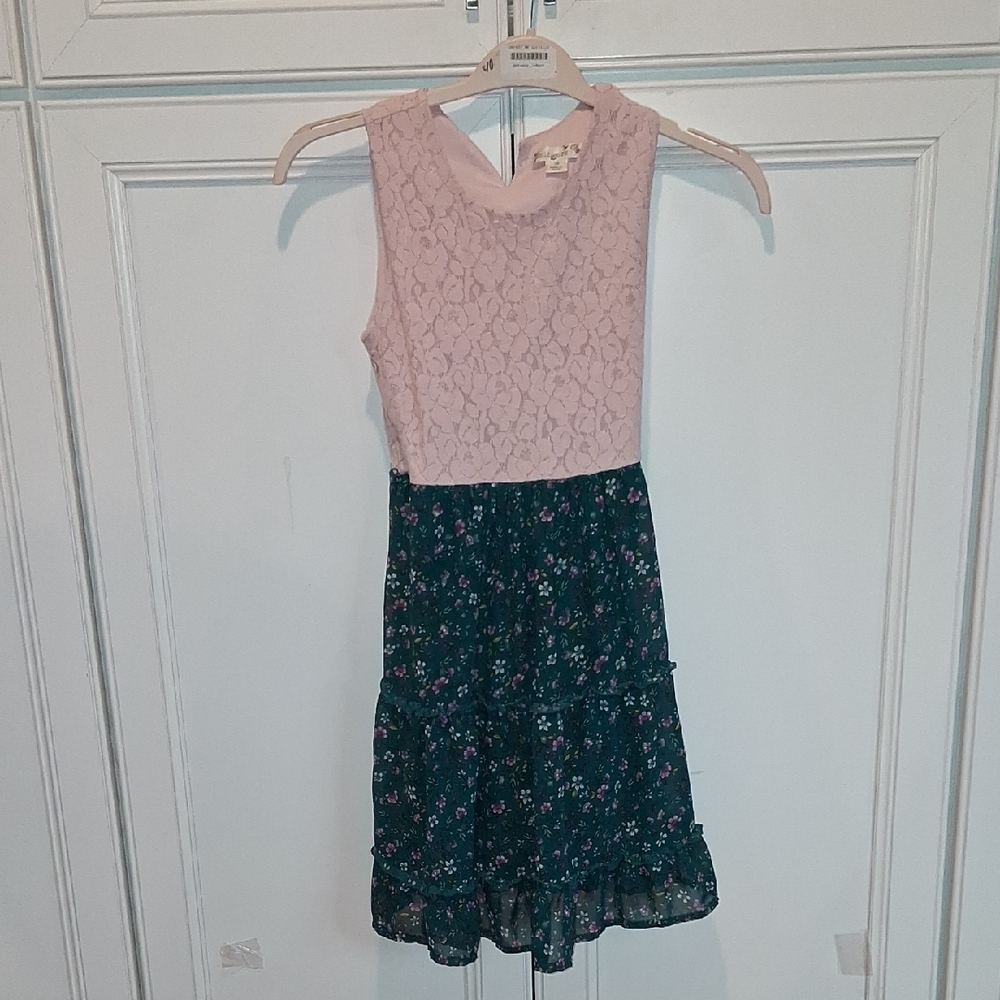 Knitworks Pink Lace and Green Floral Kids Dress